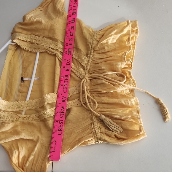 Free People Blouse Womens Extra Small Oberoi Babydoll Top Yellow Lace Y2K Boho - Picture 6 of 10